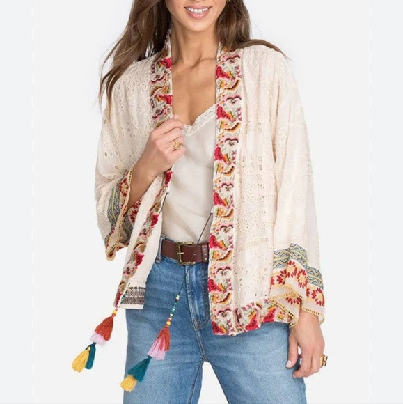 Johnny Was Isolde Floral Embriodered Eyelet Patchwork Kimono Top. Sz. XL